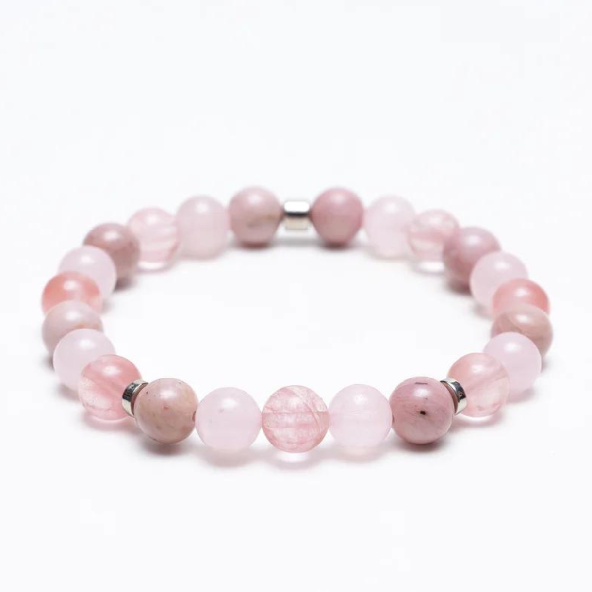 ROSE QUARTZ, STRAWBERRY QUARTZ AND RHODONITE ENERGY GEMSTONE BRACELET
