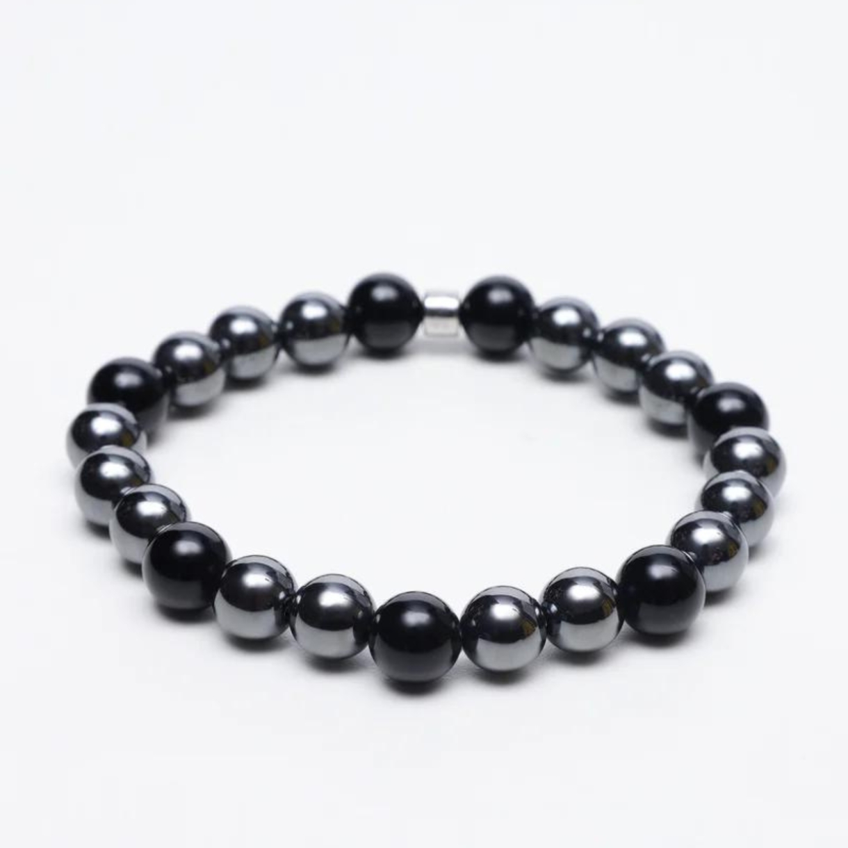 HEMATITE AND GLOSSY ONYX ENERGY GEMSTONE BRACELET
