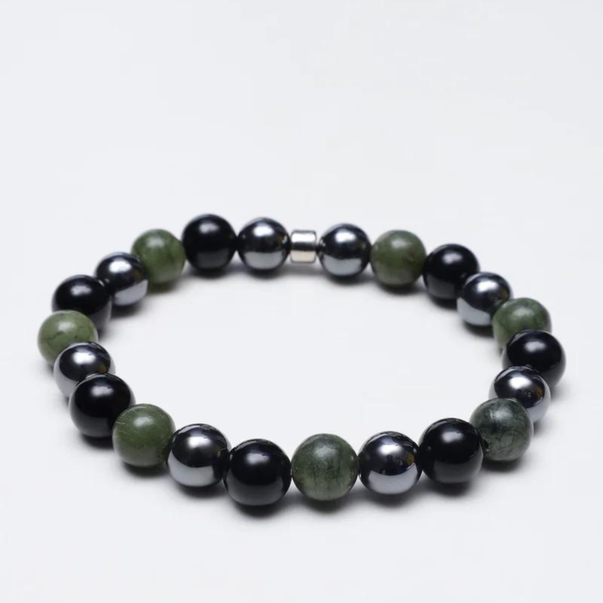 CANADIAN JADE HEMATITE AND ONYX ENERGY GEMSTONE BRACELET