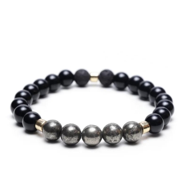 ONYX, PYRITE AND LAVA STONE ENERGY GEMSTONE BRACELET