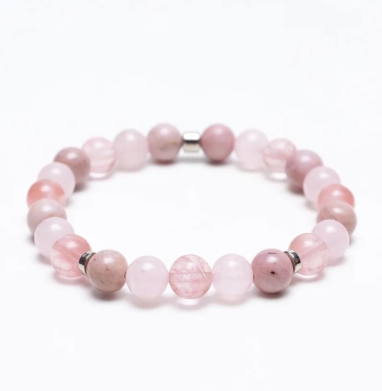 ROSE QUARTZ, STRAWBERRY QUARTZ AND RHODONITE ENERGY GEMSTONE BRACELET