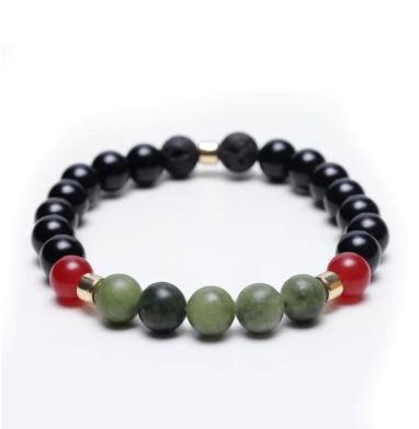 JADE CARNELIAN ONYX AND LAVA STONE ENERGY GEMSTONE BRACELET