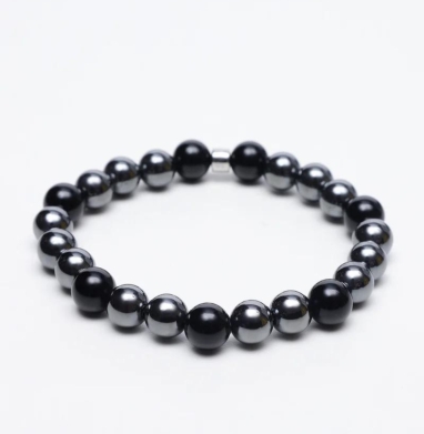 HEMATITE AND GLOSSY ONYX ENERGY GEMSTONE BRACELET