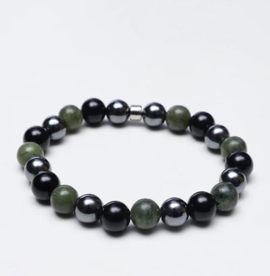 CANADIAN JADE HEMATITE AND ONYX ENERGY GEMSTONE BRACELET