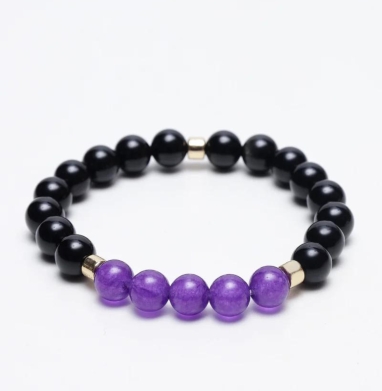 BLACK ONYX AND AMETHYST ENERGY GEMSTONE BRACELET